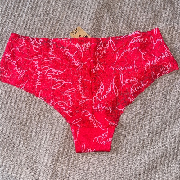 PINK Victoria's Secret Red Lace Script Panties - Picture 3 of 4